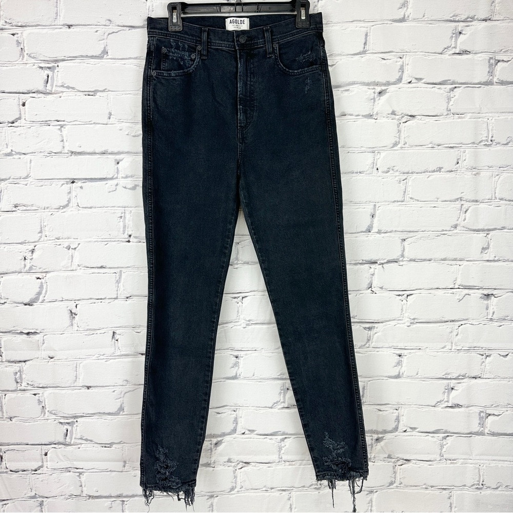 Agolde Frayed Distressed Hem Black Jeans Size 29 Organic Cotton Ankle Skinny